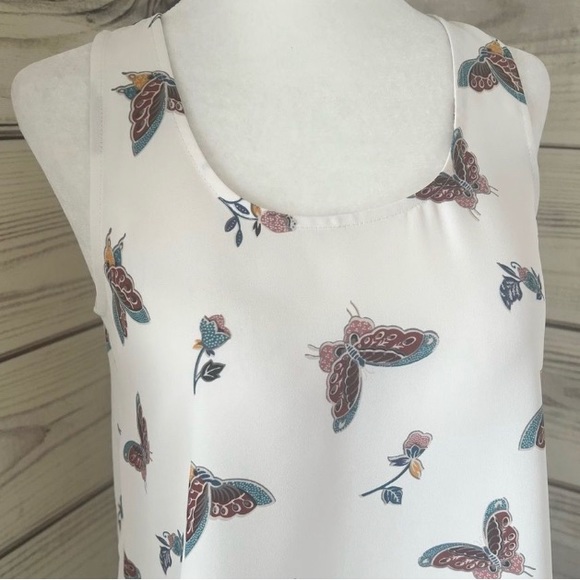 Loft White Butterfly Floral Print Flounce Tank Top Size XSP - Picture 3 of 9